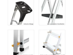 PROREGAL Stufenstehleiter mit Werkzeugablage & Handlauf Economy Basic Einseitig Begehbar 6 Stufen Arbeitshöhe 3,19 m Traglast 150 kg