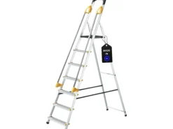 PROREGAL Stufenstehleiter mit Werkzeugablage & Handlauf Economy Basic Einseitig Begehbar 7 Stufen Arbeitshöhe 3,40 m Traglast 150 kg