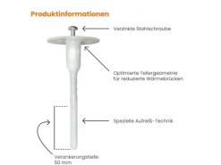 PROTEKTOR 100x Dämmstoff-Schraubdübel Ø8x340mm Vormontierte WDVS Dübel