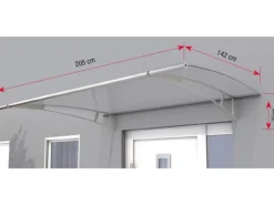 Pultvordach XL Edelstahl/Klar 25 cm x 205 cm x 142 cm