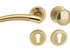 Rosetten-Garnitur "Betty-R" Wohnungstüren Messing Poliert-Satiniert DIN Links