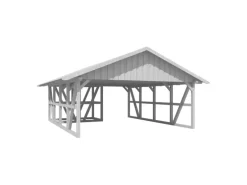 Skan Holz Carport Schwarzwald m. Dachschalung u. Abstellr. A 684 x 772 cm Weiß