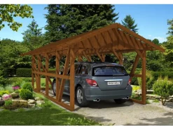 Skan Holz Carport Schwarzwald m. Dachlattung u. Rückwand 424 x 772 cm Nuss