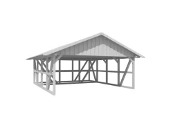 Skan Holz Carport Schwarzwald m. Dachschalung u. Abstellr. C 684 x 772 cm Weiß