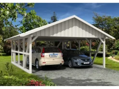 Skan Holz Carport Schwarzwald m. Dachschalung u. Abstellr. C 684 x 772 cm Weiß