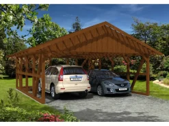 Skan Holz Carport Schwarzwald m. Dachlattung u. Abstellr. C 684 x 772 cm Nuss