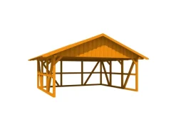Skan Holz Carport Schwarzwald m. Dachschalung u. Rückwand 684 x 600 cm Eiche