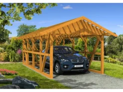 Skan Holz Carport Schwarzwald m. Dachlattung u. Abstellr. 424 x 772 cm Eiche