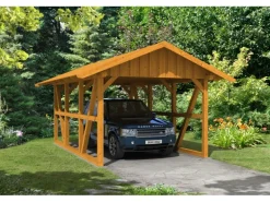 Skan Holz Carport Schwarzwald mit Dachschalung 424 x 600 cm Eiche