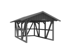 Skan Holz Carport Schwarzwald m. Dachschalung u. Rückwand 424 x 600 cm Grau