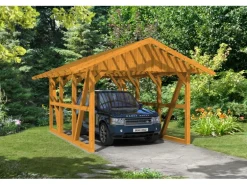 Skan Holz Carport Schwarzwald mit Dachlattung 424 x 600 cm Eiche