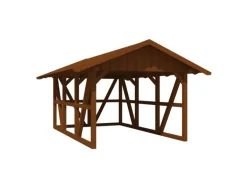 Skan Holz Carport Schwarzwald m. Dachschalung u. Rückwand 424 x 600 cm Nuss