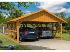 Skan Holz Carport Schwarzwald m. Dachschalung u. Abstellr. A 684 x 772 cm Eiche