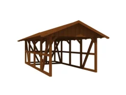 Skan Holz Carport Schwarzwald m. Dachschalung u. Abstellr. 424 x 772 cm Nuss