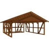 Skan Holz Carport Schwarzwald m. Dachlattung u. Abstellr. B 684 x 772 cm Nuss