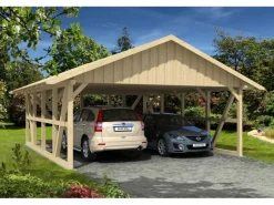 Skan Holz Carport Schwarzwald m. Dachschalung u. Abstellr. C 684 x 772 cm Natur