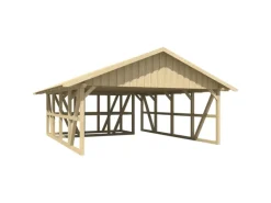 Skan Holz Carport Schwarzwald m. Dachschalung u. Abstellr. B 684 x 772 cm Natur