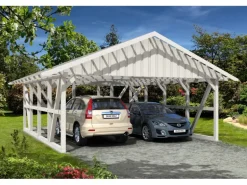 Skan Holz Carport Schwarzwald m. Dachlattung u. Abstellr. C 684 x 772 cm Weiß
