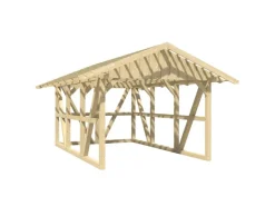 Skan Holz Carport Schwarzwald mit Dachlattung u. Rückwand 424 x 600 cm Natur