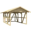 Skan Holz Carport Schwarzwald m. Dachschalung u. Rückwand 424 x 600 cm Natur
