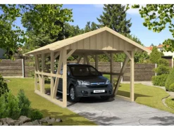 Skan Holz Carport Schwarzwald m. Dachschalung u. Rückwand 424 x 600 cm Natur
