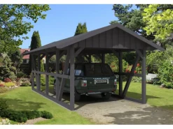 Skan Holz Carport Schwarzwald mit Dachschalung 424 x 772 cm Grau