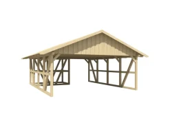 Skan Holz Carport Schwarzwald m. Dachschalung u. Abstellr. A 684 x 772 cm Natur