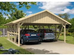 Skan Holz Carport Schwarzwald m. Dachschalung u. Abstellr. A 684 x 772 cm Natur