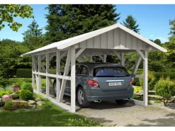 Skan Holz Carport Schwarzwald m. Dachschalung u. Rückwand 424 x 772 cm Weiß
