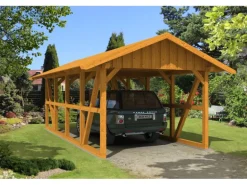 Skan Holz Carport Schwarzwald mit Dachschalung 424 x 772 cm Eiche