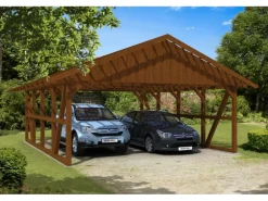 Skan Holz Carport Schwarzwald mit Dachlattung 684 x 772 cm Nuss