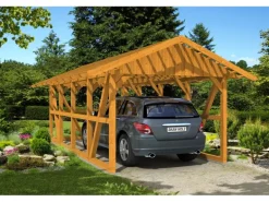 Skan Holz Carport Schwarzwald m. Dachlattung u. Rückwand 424 x 772 cm Eiche