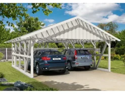 Skan Holz Carport Schwarzwald m. Dachlattung u. Abstellr. A 684 x 772 cm Weiß