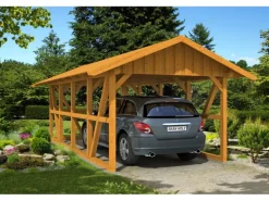 Skan Holz Carport Schwarzwald m. Dachschalung u. Rückwand 424 x 772 cm Eiche