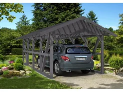 Skan Holz Carport Schwarzwald m. Dachlattung u. Rückwand 424 x 772 cm Grau