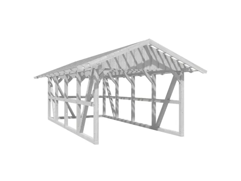 Skan Holz Carport Schwarzwald m. Dachlattung u. Rückwand 424 x 772 cm Weiß