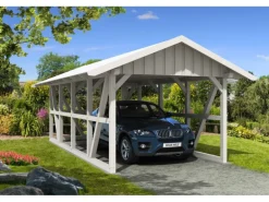 Skan Holz Carport Schwarzwald m. Dachschalung u. Abstellr. 424 x 772 cm Weiß