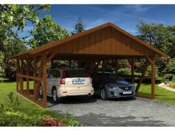 Skan Holz Carport Schwarzwald m. Dachschalung u. Abstellr. C 684 x 772 cm Nuss