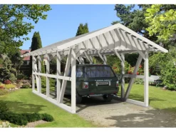 Skan Holz Carport Schwarzwald mit Dachlattung 424 x 772 cm Weiß