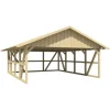 Skan Holz Carport Schwarzwald m. Dachschalung u. Rückwand 684 x 772 cm Natur
