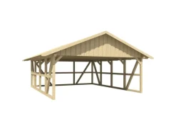 Skan Holz Carport Schwarzwald m. Dachschalung u. Rückwand 684 x 772 cm Natur