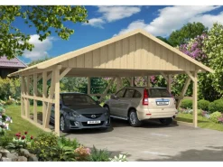 Skan Holz Carport Schwarzwald m. Dachschalung u. Rückwand 684 x 772 cm Natur