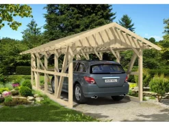 Skan Holz Carport Schwarzwald m. Dachlattung u. Rückwand 424 x 772 cm Natur