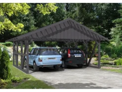 Skan Holz Carport Schwarzwald mit Dachlattung 684 x 600 cm Grau