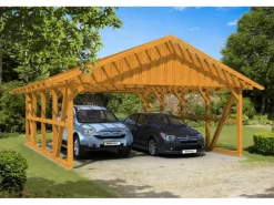 Skan Holz Carport Schwarzwald mit Dachlattung 684 x 772 cm Eiche