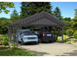 Skan Holz Carport Schwarzwald m. Dachlattung u. Rückwand 684 x 600 cm Grau