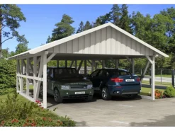 Skan Holz Carport Schwarzwald m. Dachschalung u. Abstellr. B 684 x 772 cm Weiß