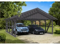 Skan Holz Carport Schwarzwald mit Dachlattung 684 x 772 cm Grau