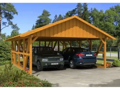 Skan Holz Carport Schwarzwald m. Dachschalung u. Abstellr. B 684 x 772 cm Eiche