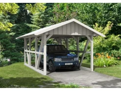Skan Holz Carport Schwarzwald mit Dachschalung 424 x 600 cm Weiß